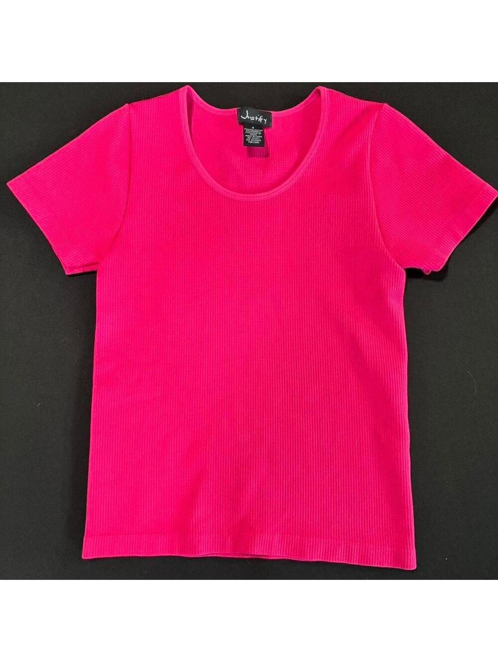 Y2K Hot Pink Ribbed Baby Tee Stretch Short Sleeve Top